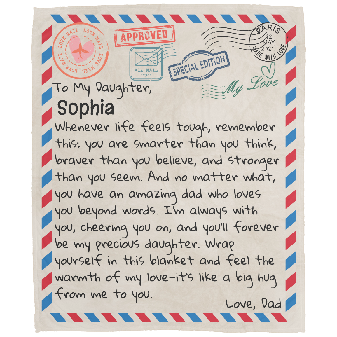 Personalized Giant Postcard Blanket For Daughter