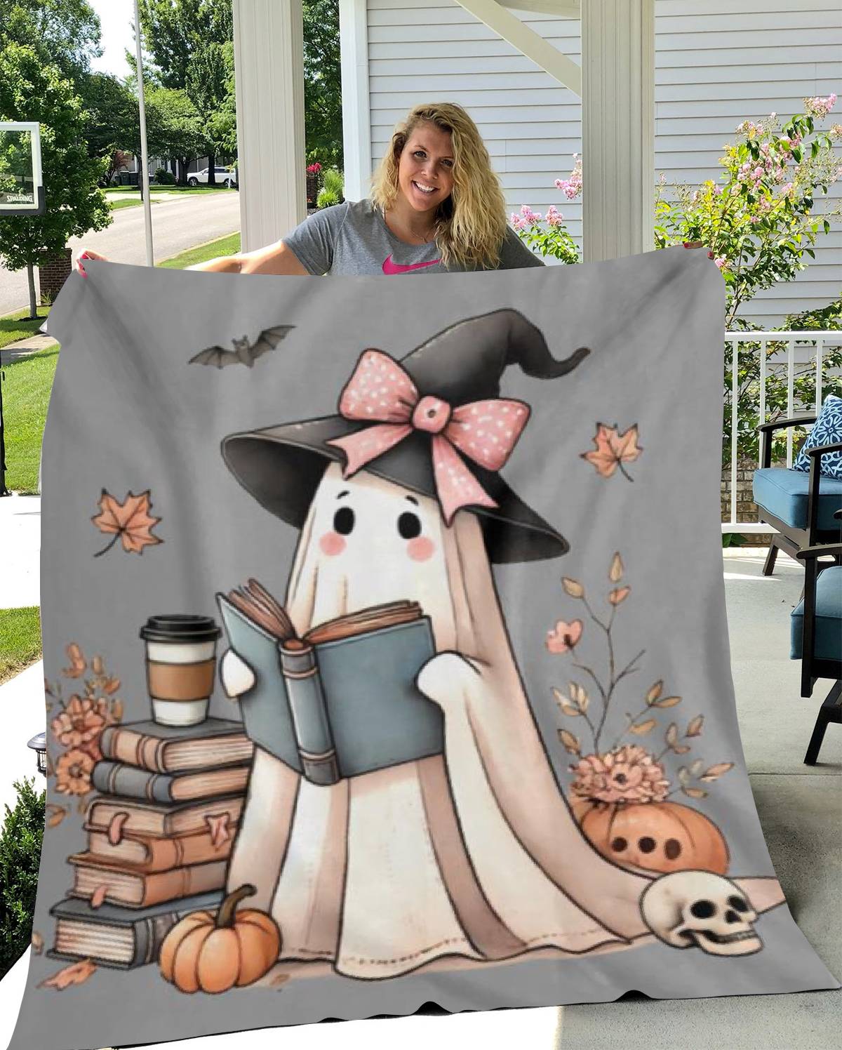 Pink Bow Reading Ghost Blanket