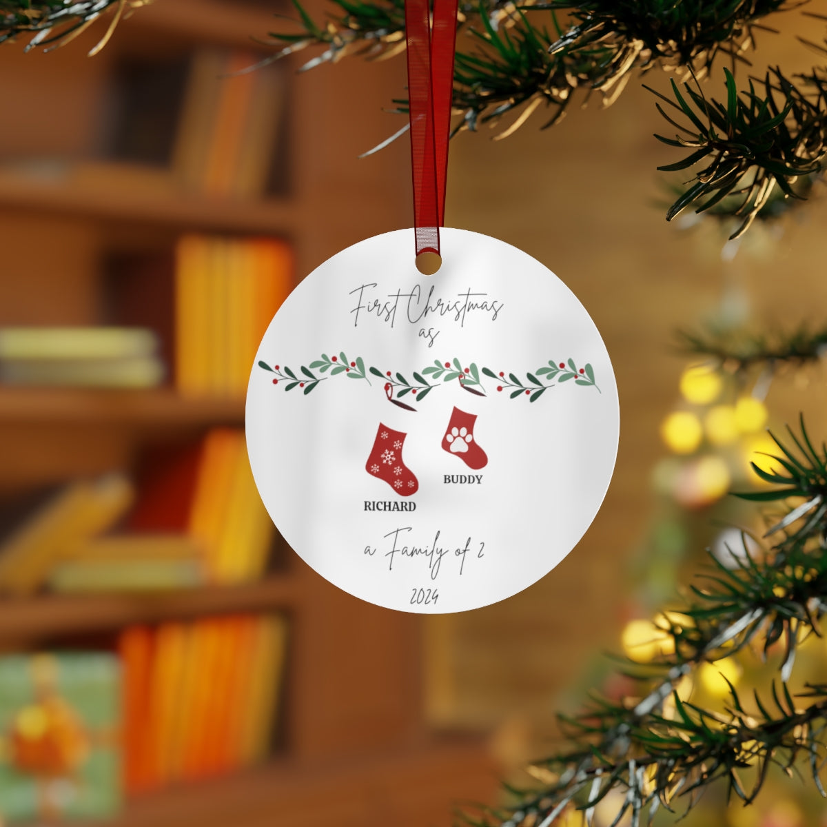 First Christmas As A Family, Double-Sided Metal Christmas Ornament