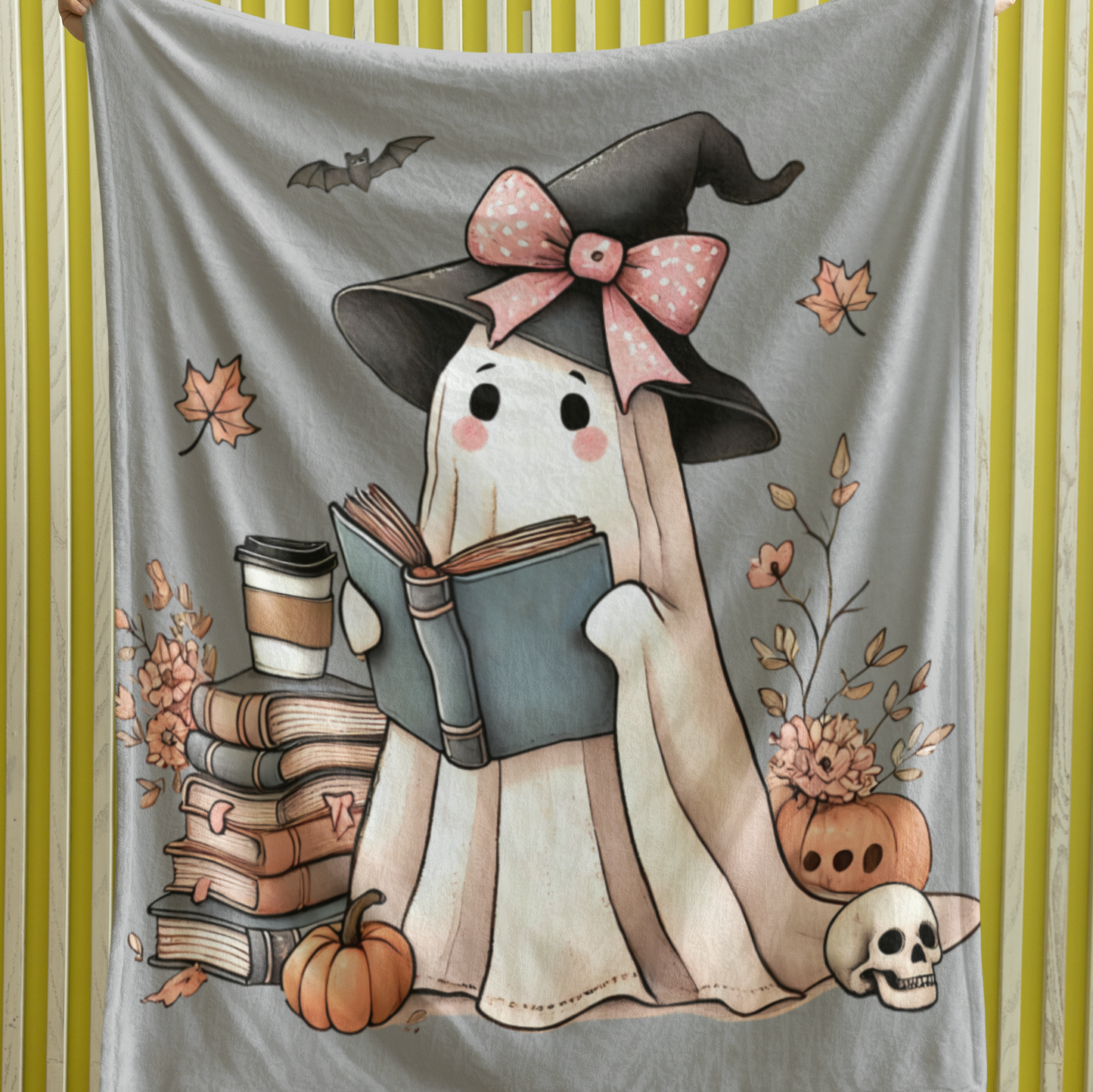 Pink Bow Reading Ghost Blanket