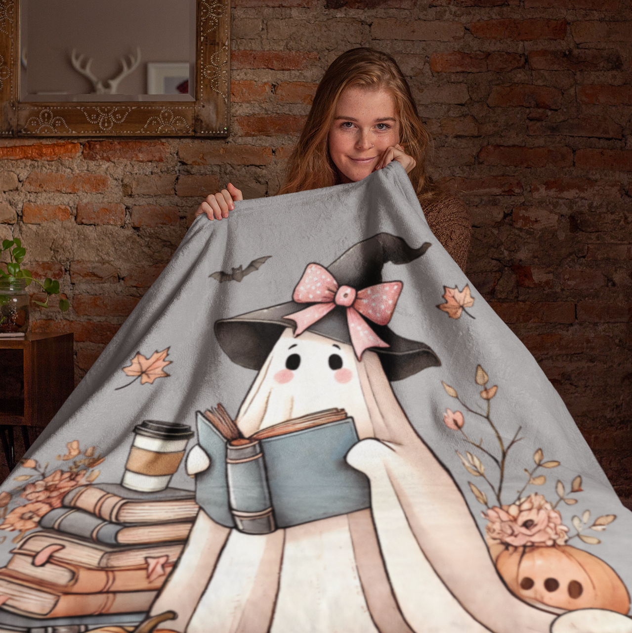 Pink Bow Reading Ghost Blanket