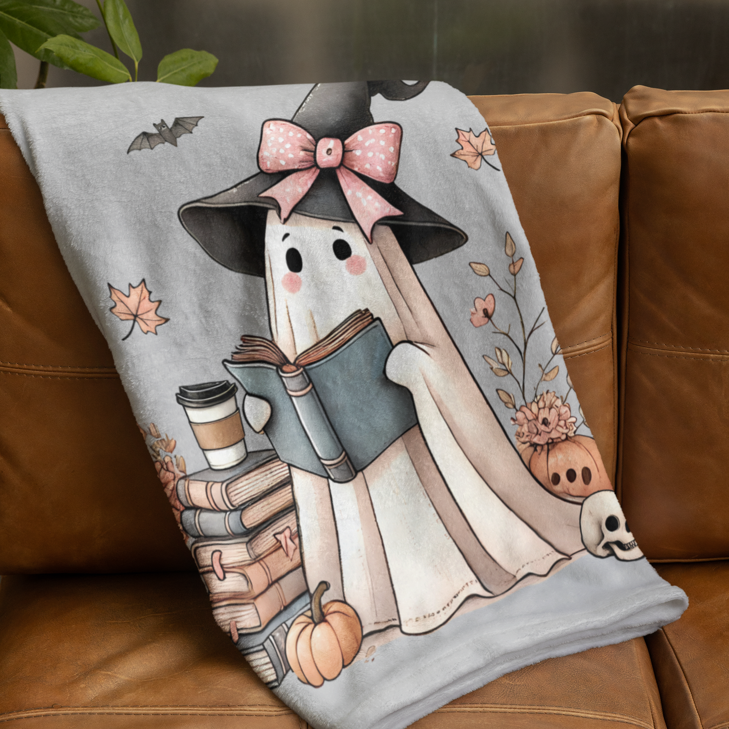 Pink Bow Reading Ghost Blanket