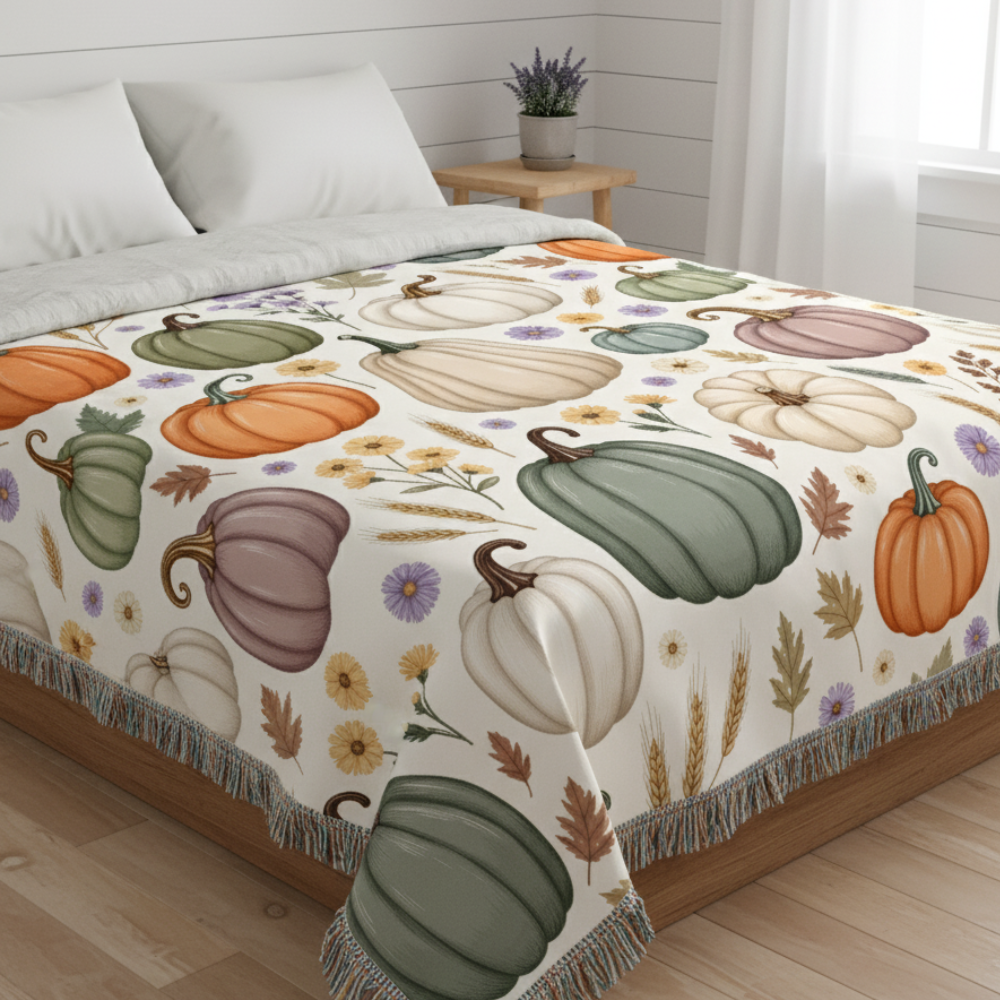 Cozy Fall Heirloom Pumpkin Woven Blanket