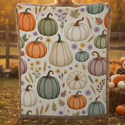 Cozy Fall Heirloom Pumpkin Woven Blanket