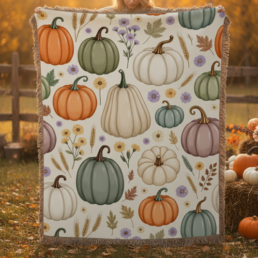 Cozy Fall Heirloom Pumpkin Woven Blanket