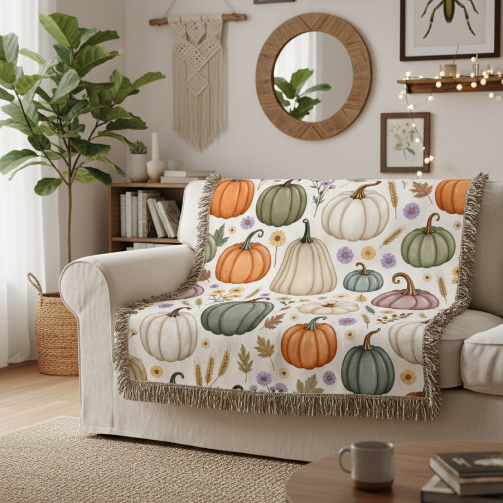 Cozy Fall Heirloom Pumpkin Woven Blanket