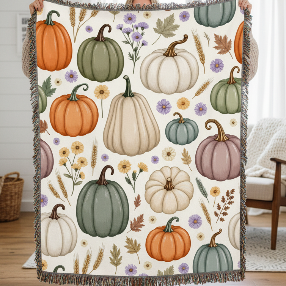 Cozy Fall Heirloom Pumpkin Woven Blanket