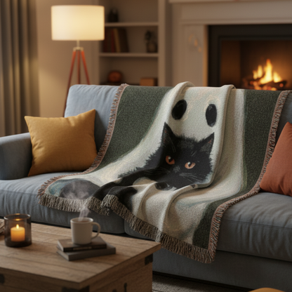 The Ghost and the Feline Friend Woven Throw