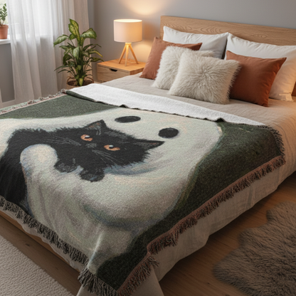The Ghost and the Feline Friend Woven Throw