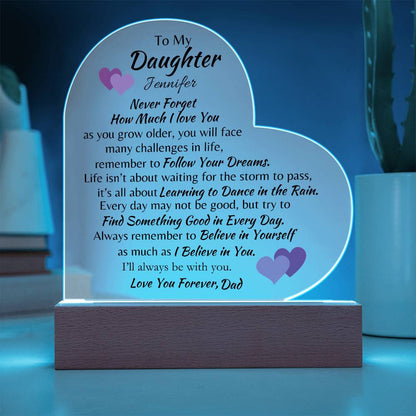 To My Daughter, Love Mom/Dad - Personalized Acrylic Heart Plaque - Say It With Ease