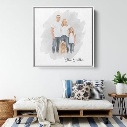 Custom Watercolor Family Portrait Canvas Painting