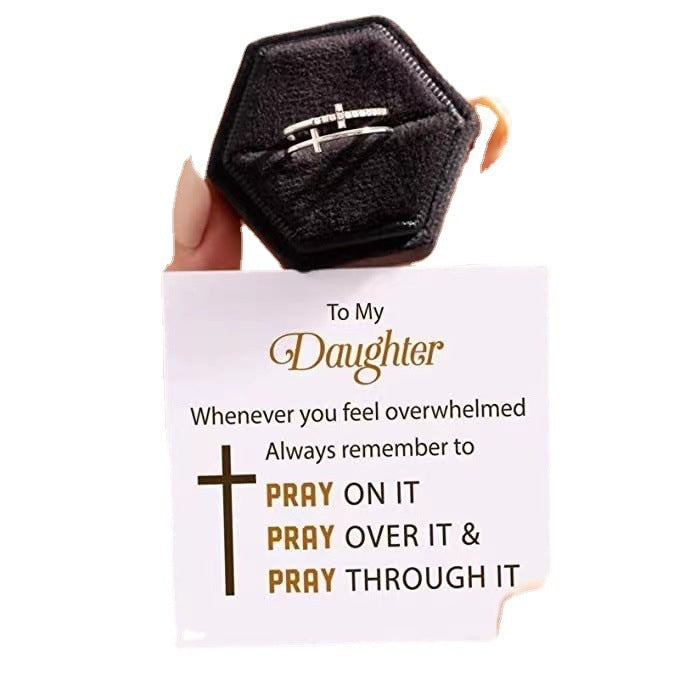 To My Daughter, Pray Through It - Double Band Cross Ring - Say It With Ease