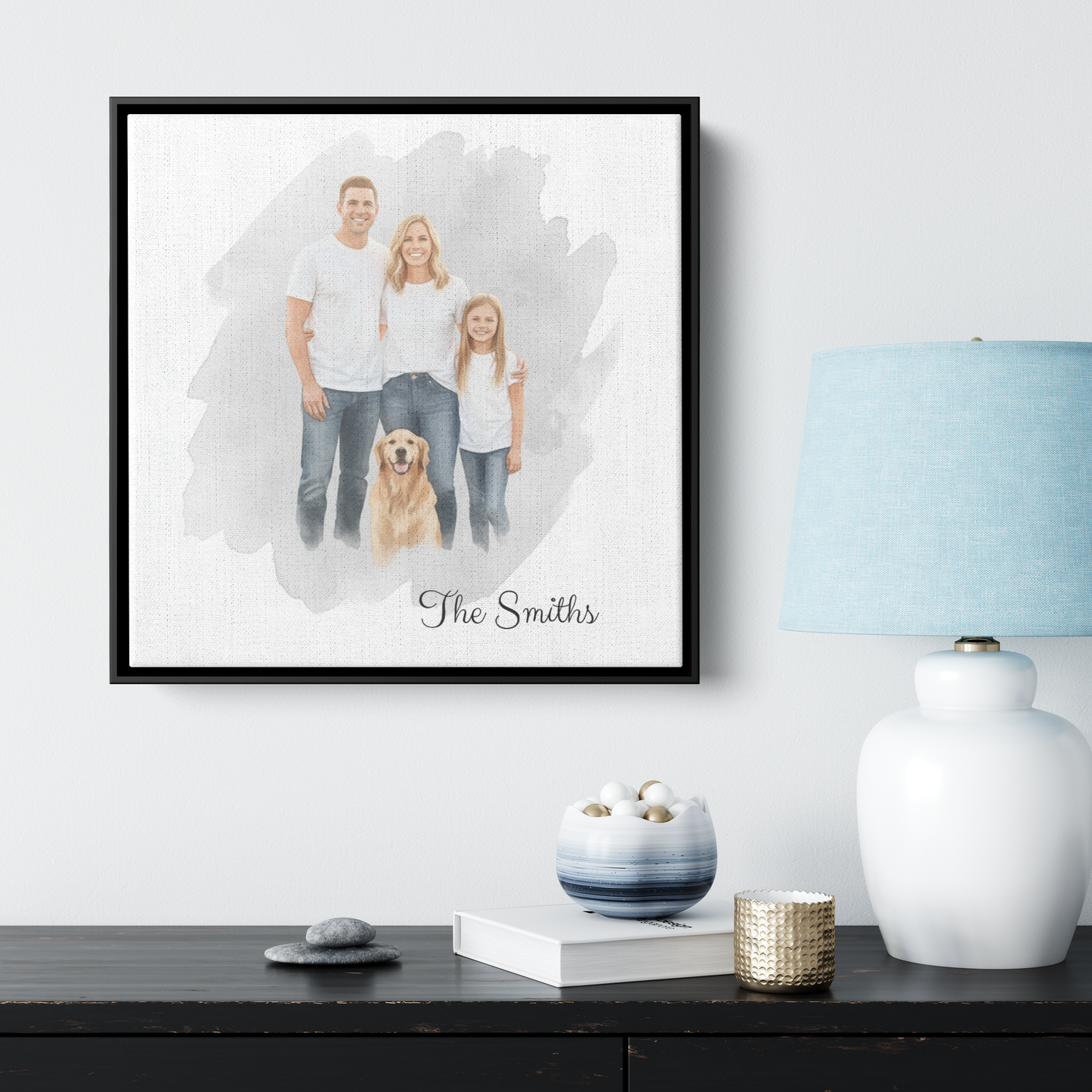 Custom Watercolor Family Portrait Canvas Painting