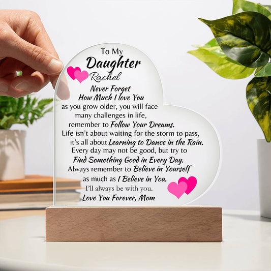 To My Daughter, Love Mom - Personalized Acrylic Heart Plaque