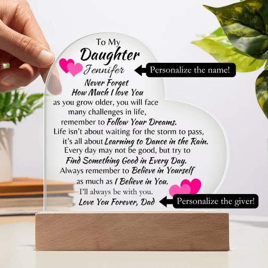 To My Daughter, Love Mom/Dad - Personalized Acrylic Heart Plaque
