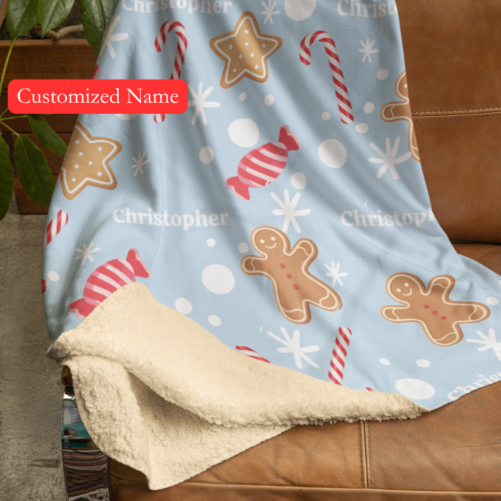 Personalized Gingerbread Candy Cane Blanket