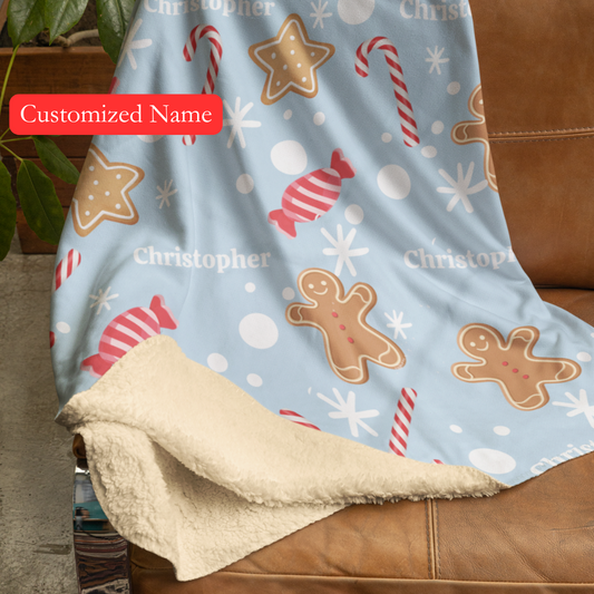 Personalized Gingerbread Candy Cane Blanket