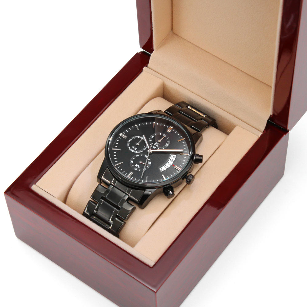 Men's Customizable Engraved Black Chronograph Watch