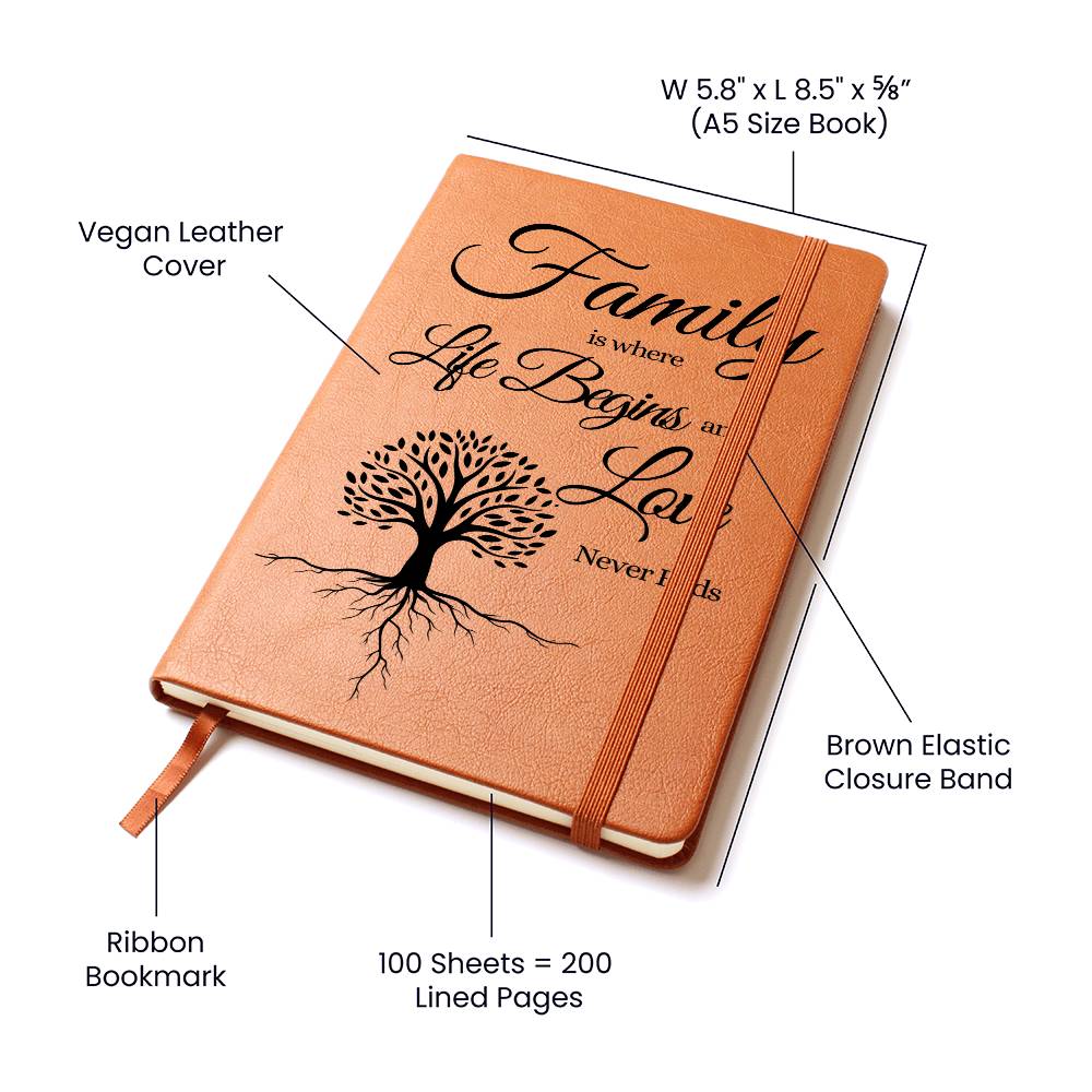 Family Is Where Life Begins - Graphic Leather Journal - Say It With Ease