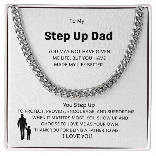 Birthday Gift for Dad - Step Up Dad - Artisan Cross Necklace on Cuban Chain - Say It With Ease