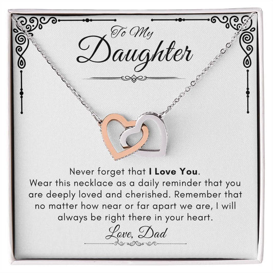To My Daughter - Never Forget I Love You Interlocking Hearts Necklace