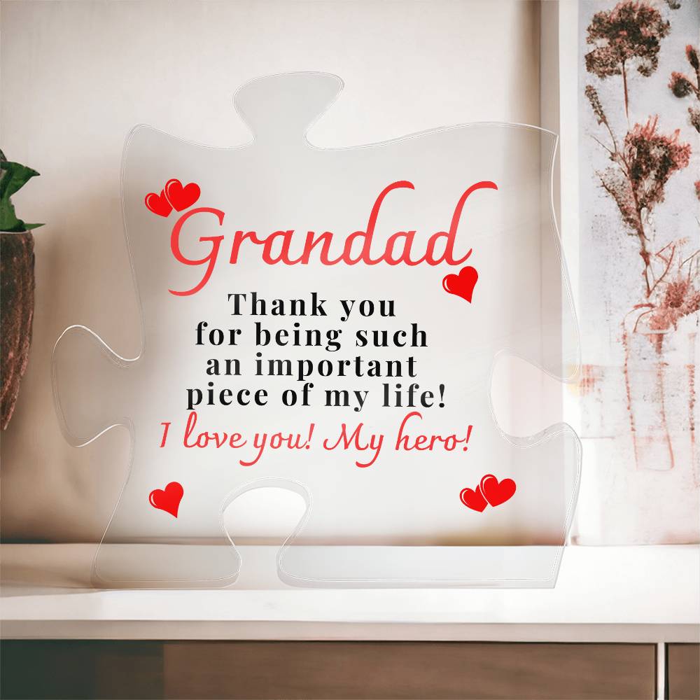 Gift For Grandad - Thank You - Engraved Acrylic Block Puzzle Plaque - Say It With Ease