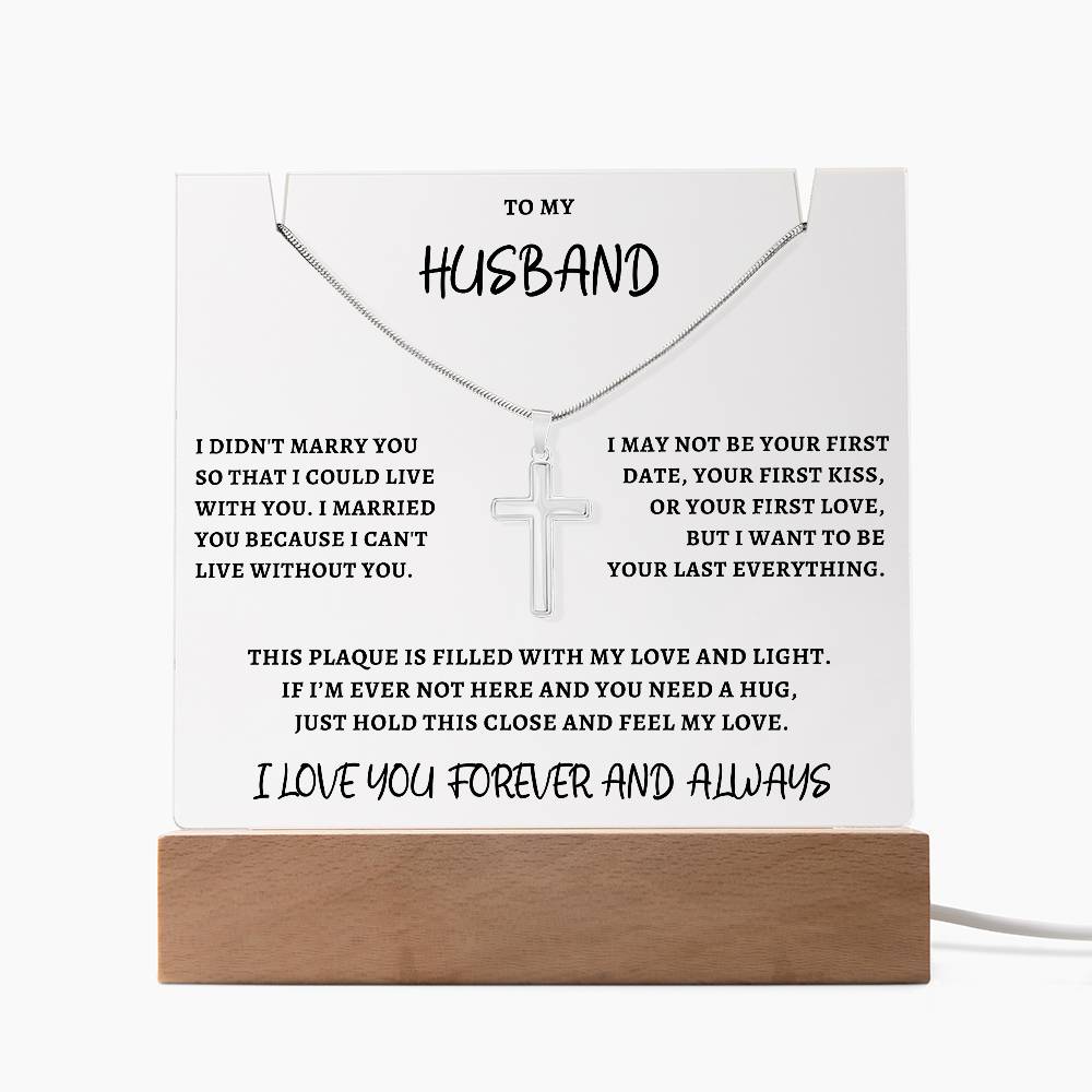 Gift For Husband Cross Necklace & Premium Plaque Bundle