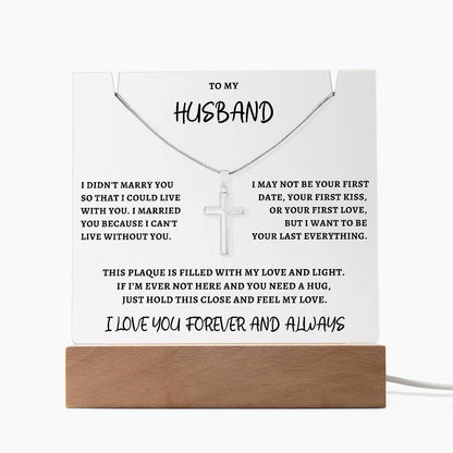 Gift For Husband Cross Necklace & Premium Plaque Bundle