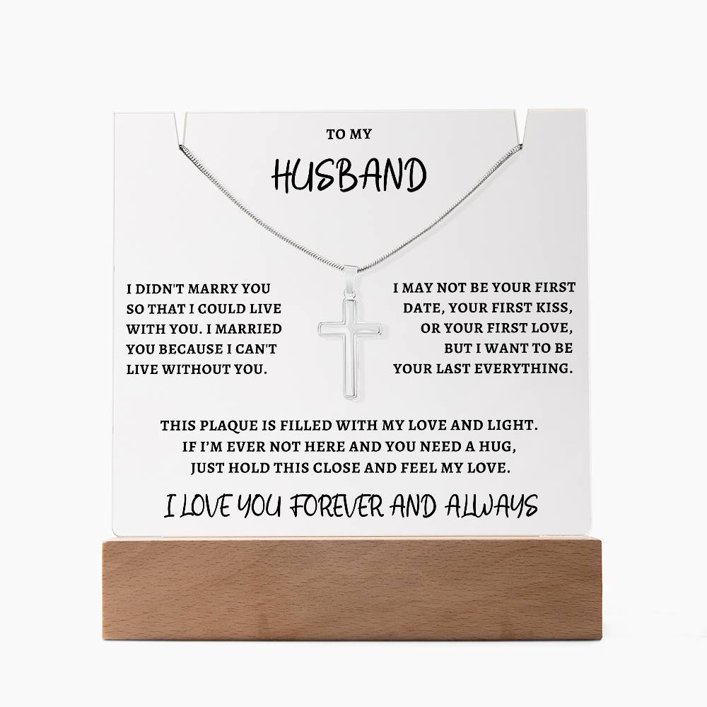 Gift For Husband Cross Necklace & Premium Plaque Bundle