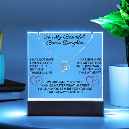 To My Bonus Daughter Acrylic Plaque & Necklace Bundle