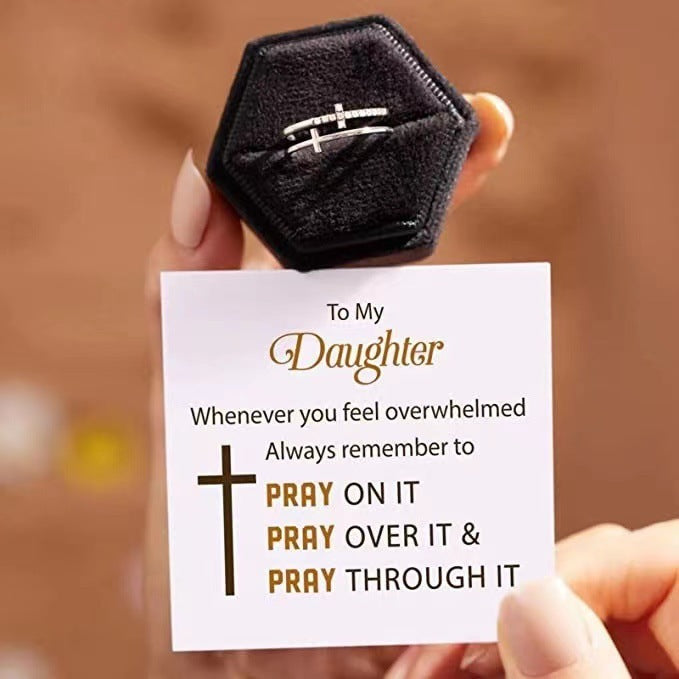 To My Daughter, Pray Through It - Double Band Cross Ring - Say It With Ease