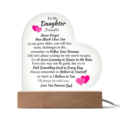 To My Daughter, Love Mom/Dad - Personalized Acrylic Heart Plaque - Say It With Ease
