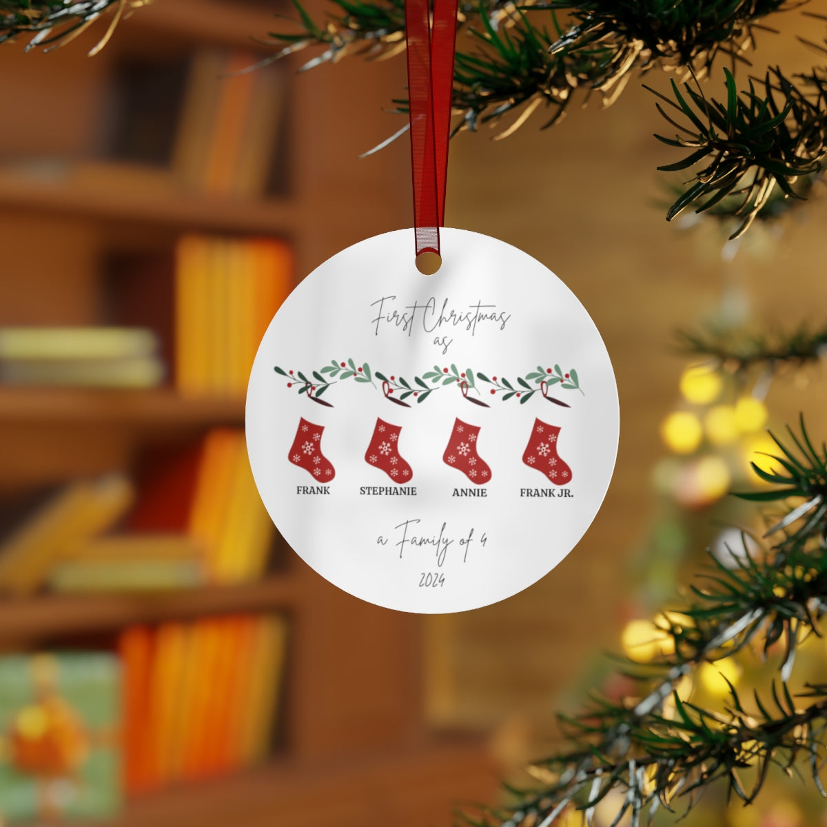 First Christmas As A Family, Double-Sided Metal Christmas Ornament - Say It With Ease