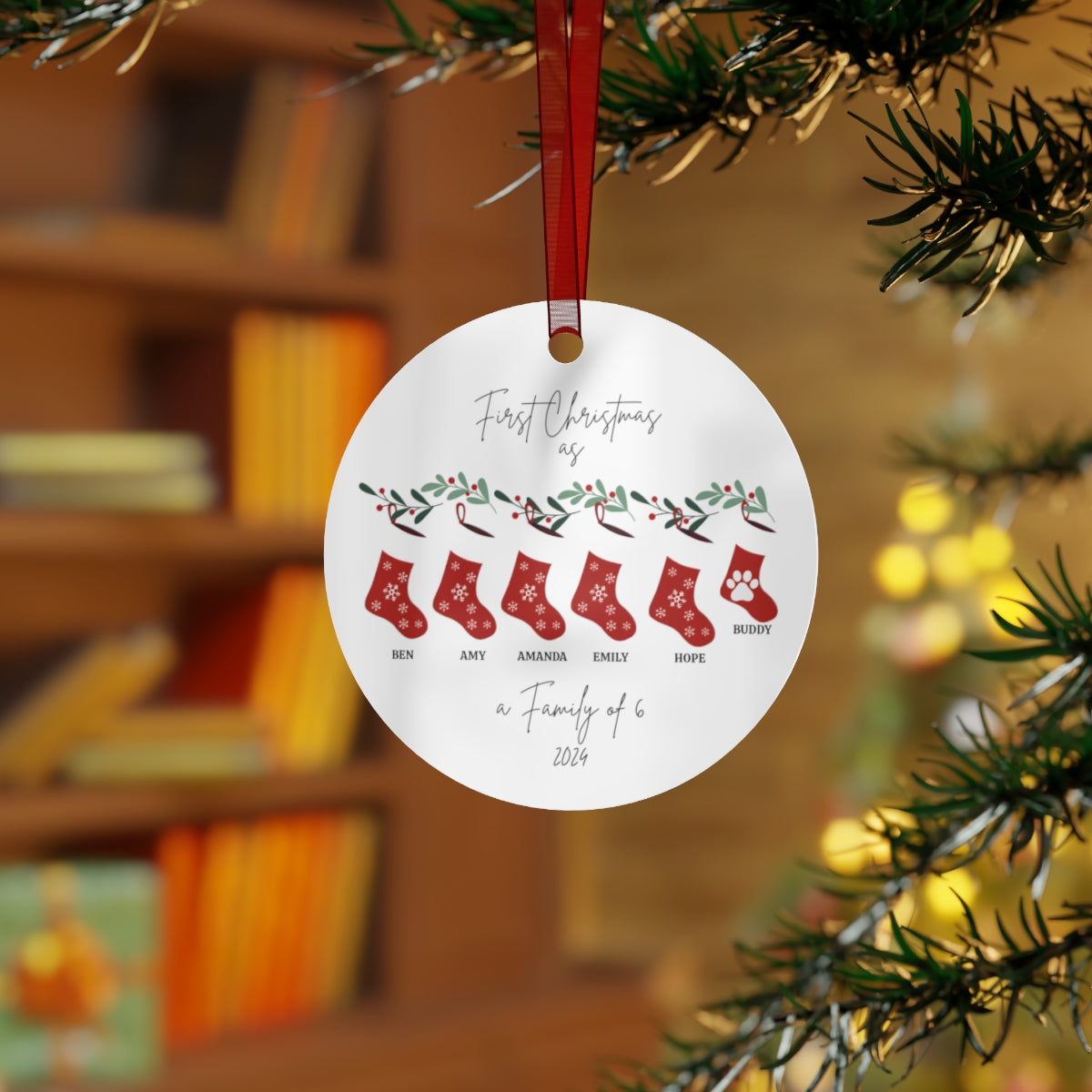 First Christmas As A Family, Double-Sided Metal Christmas Ornament - Say It With Ease