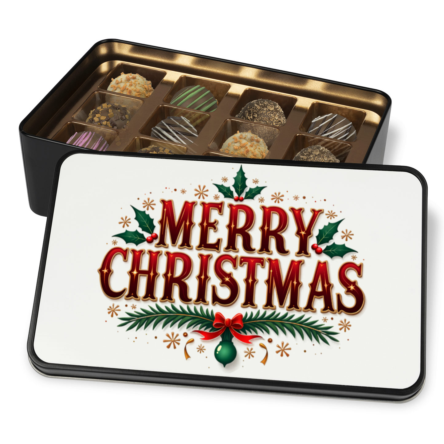 Merry Christmas Keepsake Tin of 12 Handmade Artisan Chocolates