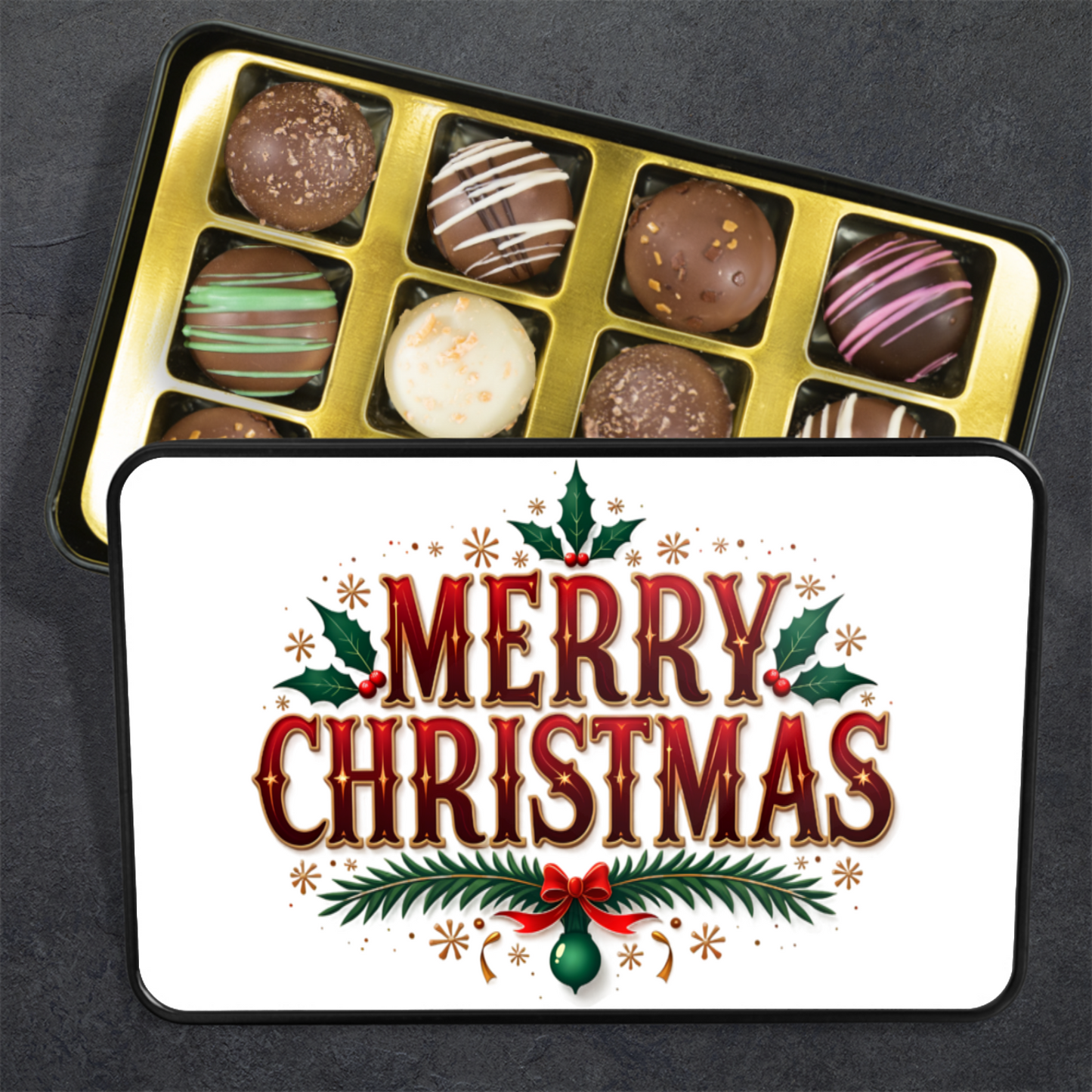 Merry Christmas Keepsake Tin of 12 Handmade Artisan Chocolates