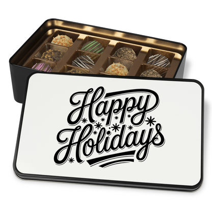 Happy Holidays Keepsake Tin of 12 Handmade Artisan Chocolates