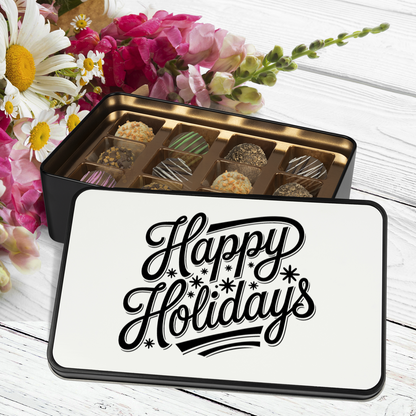 Happy Holidays Keepsake Tin of 12 Handmade Artisan Chocolates