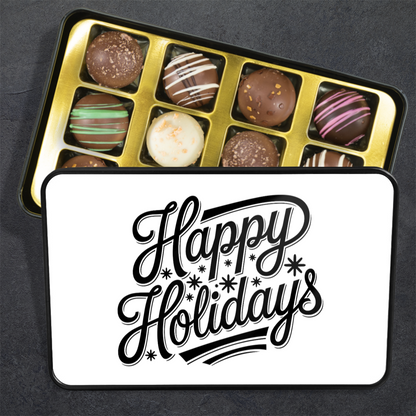 Happy Holidays Keepsake Tin of 12 Handmade Artisan Chocolates