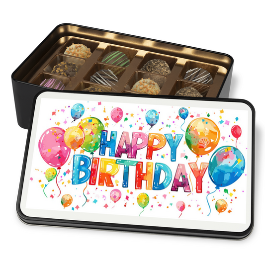 Happy Birthday Keepsake Tin of 12 Handmade Artisan Chocolates