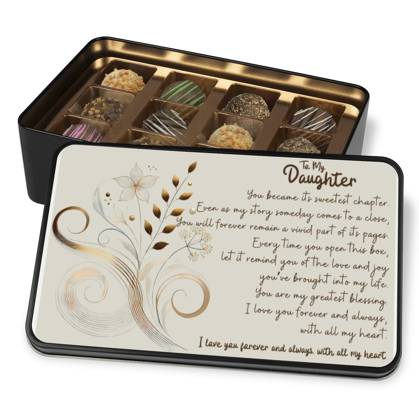 To My Daughter Keepsake Tin of 12 Handmade Artisan Chocolates