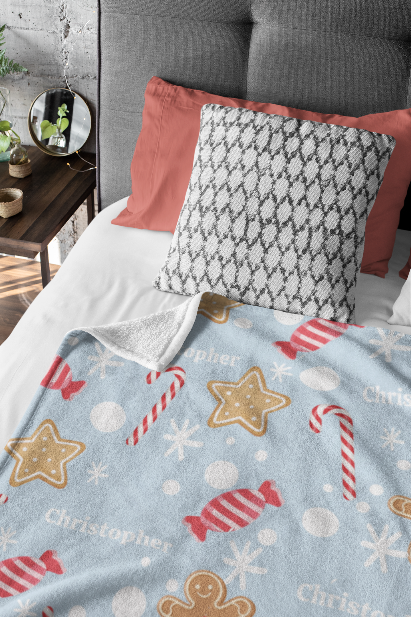 Personalized Gingerbread Candy Cane Blanket