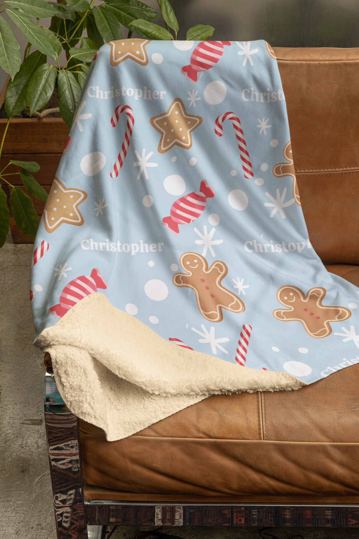 Personalized Gingerbread Candy Cane Blanket