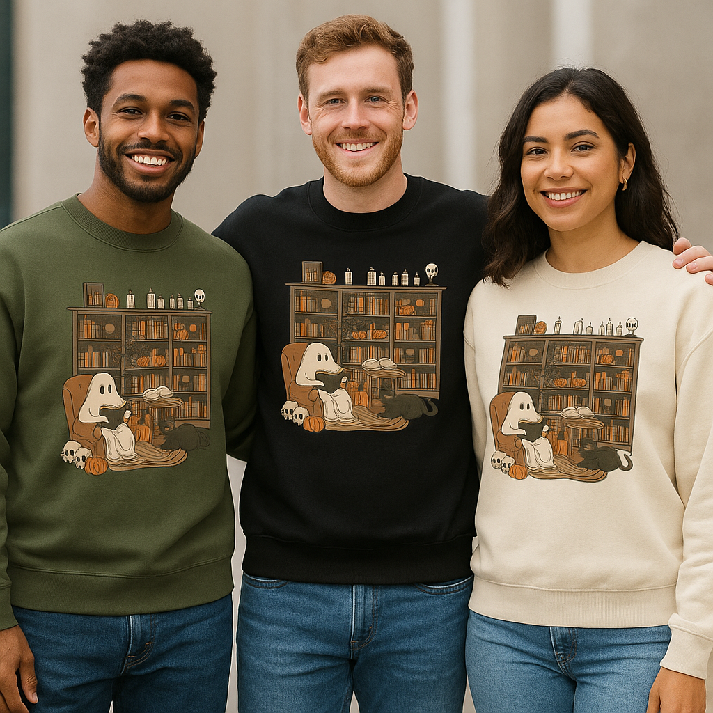 Retro Reading Ghost Halloween T-Shirt | Sweatshirt | Hoodie